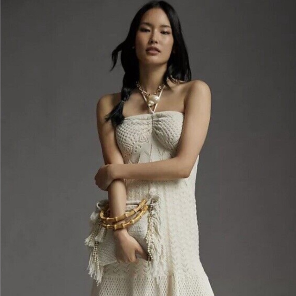 Farm rio crème crochet halter dress new